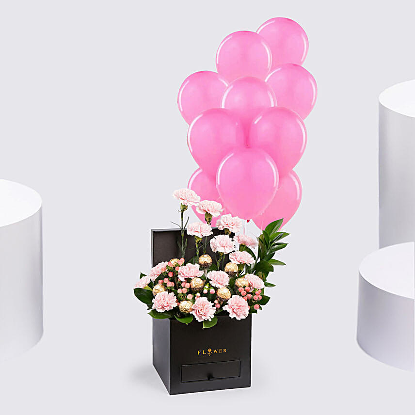 Affairs of Hearts Arrangement With 10 Pink Balloons