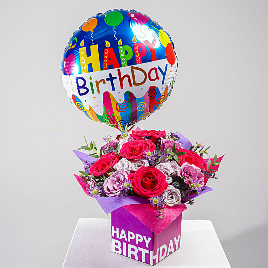 Birthday Flower Arrangement with Balloon