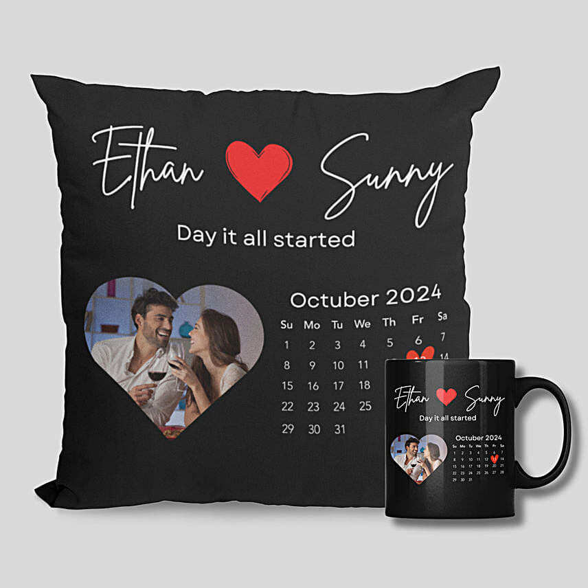 personalised Valentines day Calendar Photo cushion and Mug Combo