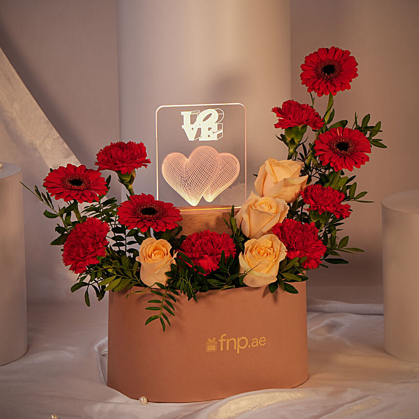 Blushing Beauty Roses With Led Love Lamp