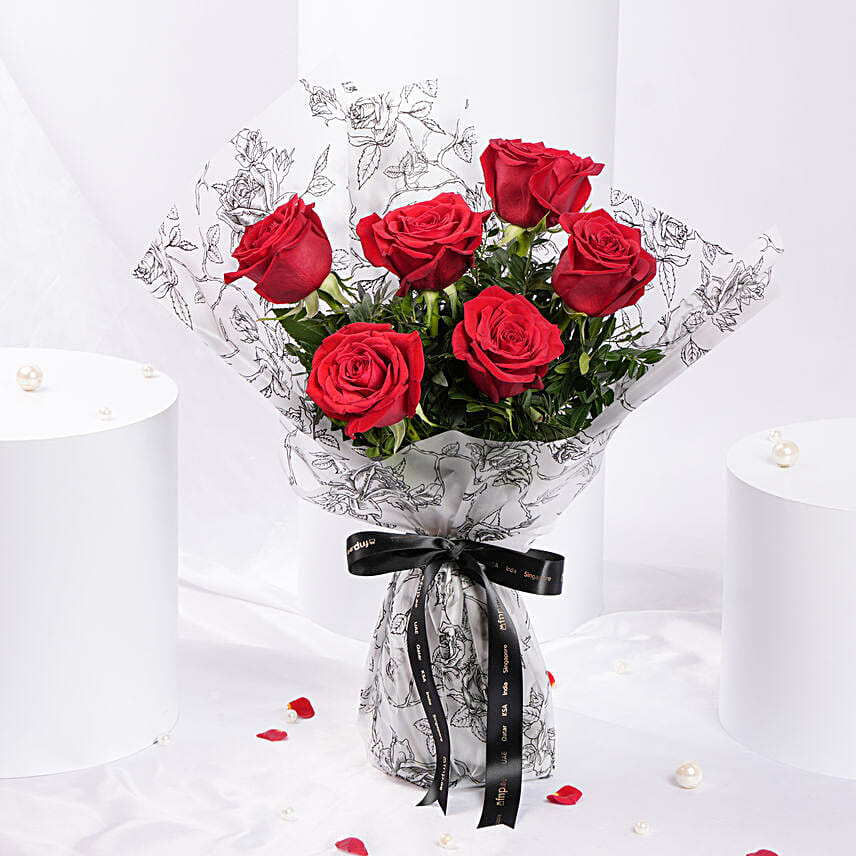 Bouquet of 6 Red Roses for Valentines