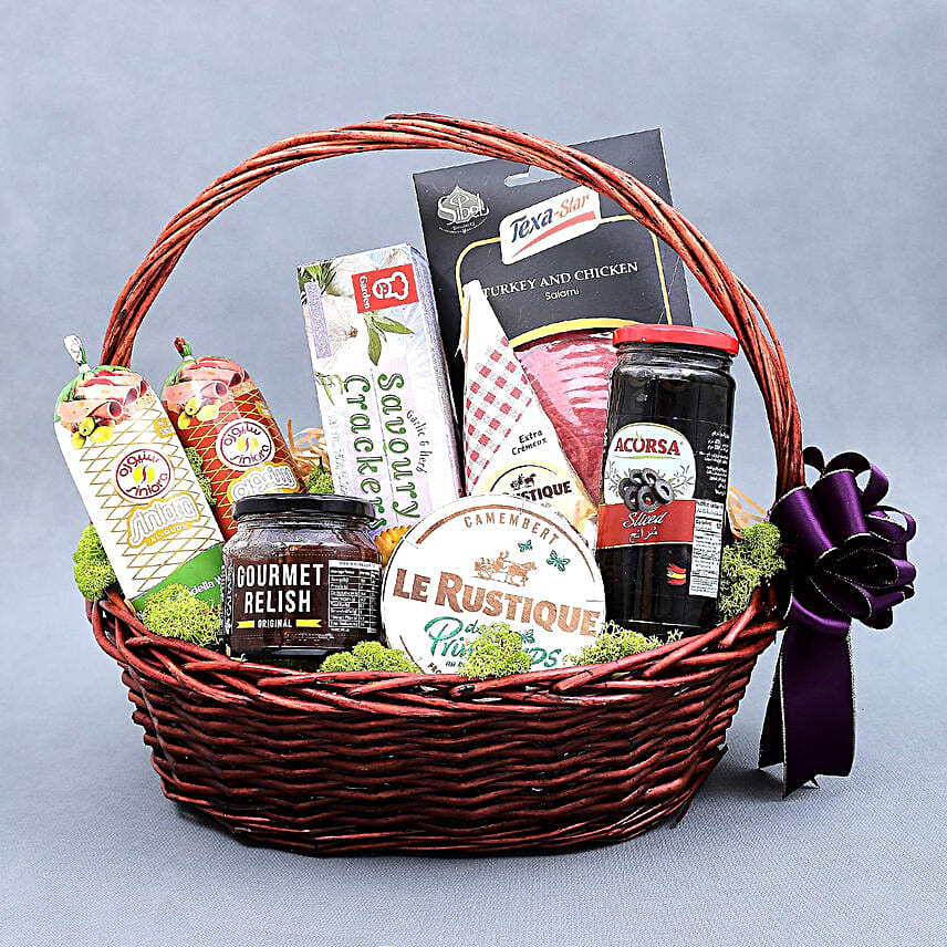 Cheese Salami and Condiments Basket