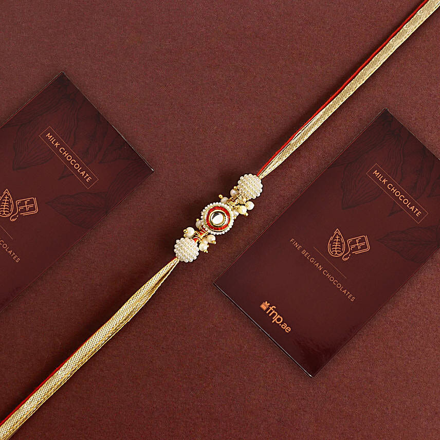 Crimson Majestic Pearl Rakhi N Milk Chocolate Bar