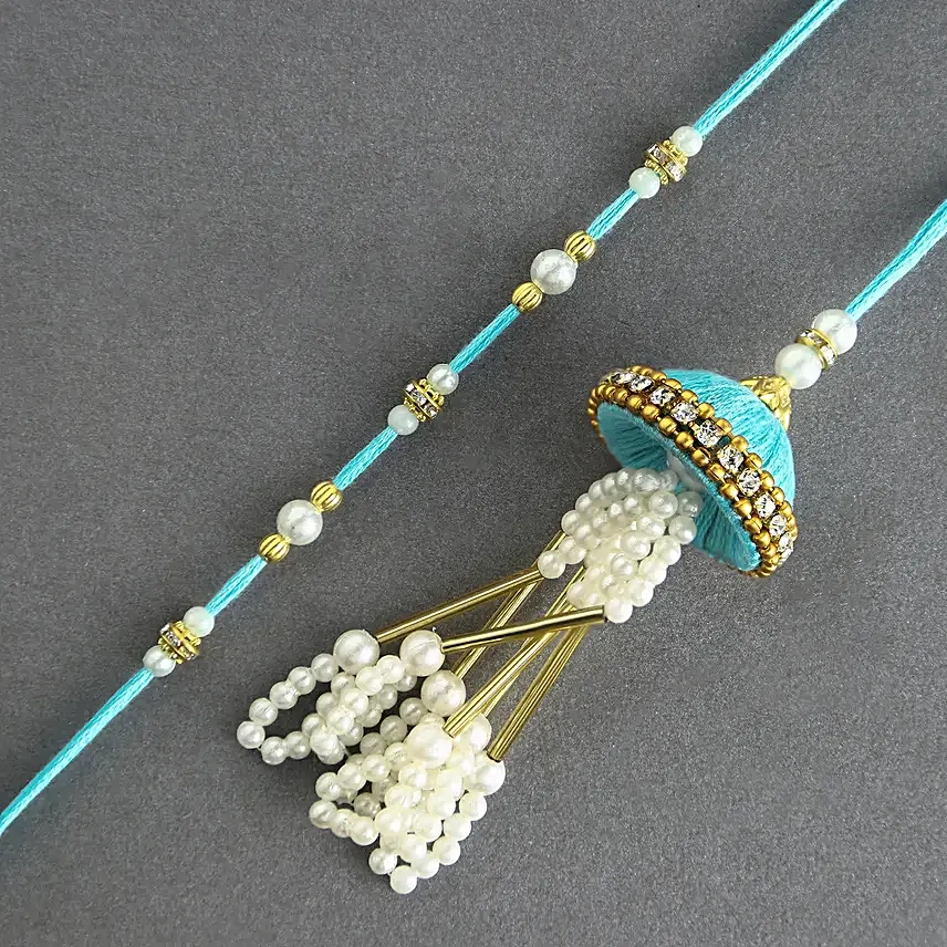 Enchanted Stone Work Lumba Pearl Rakhi Set With Choco Combo