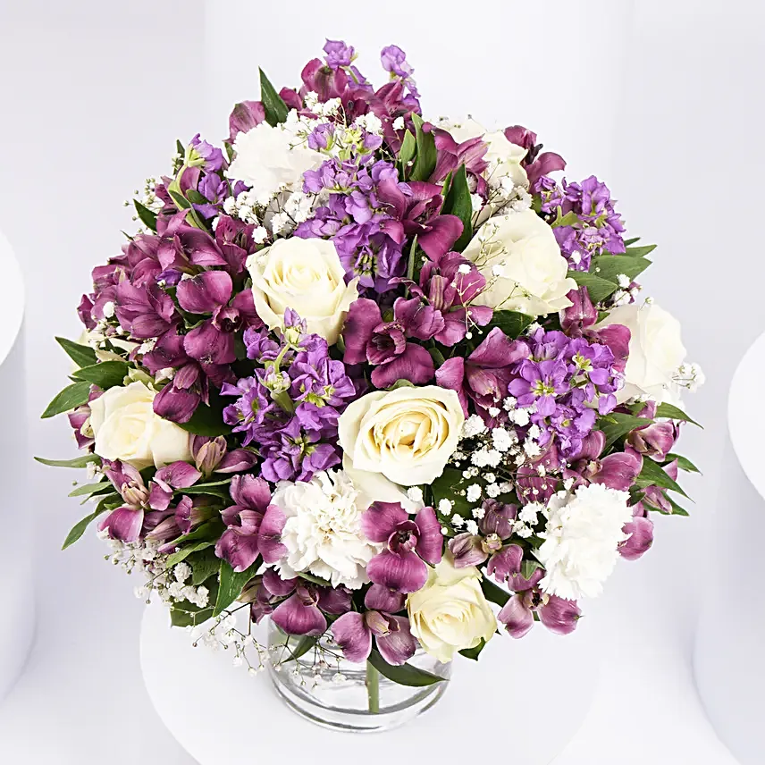 Exotic Purple White Flowers Vase