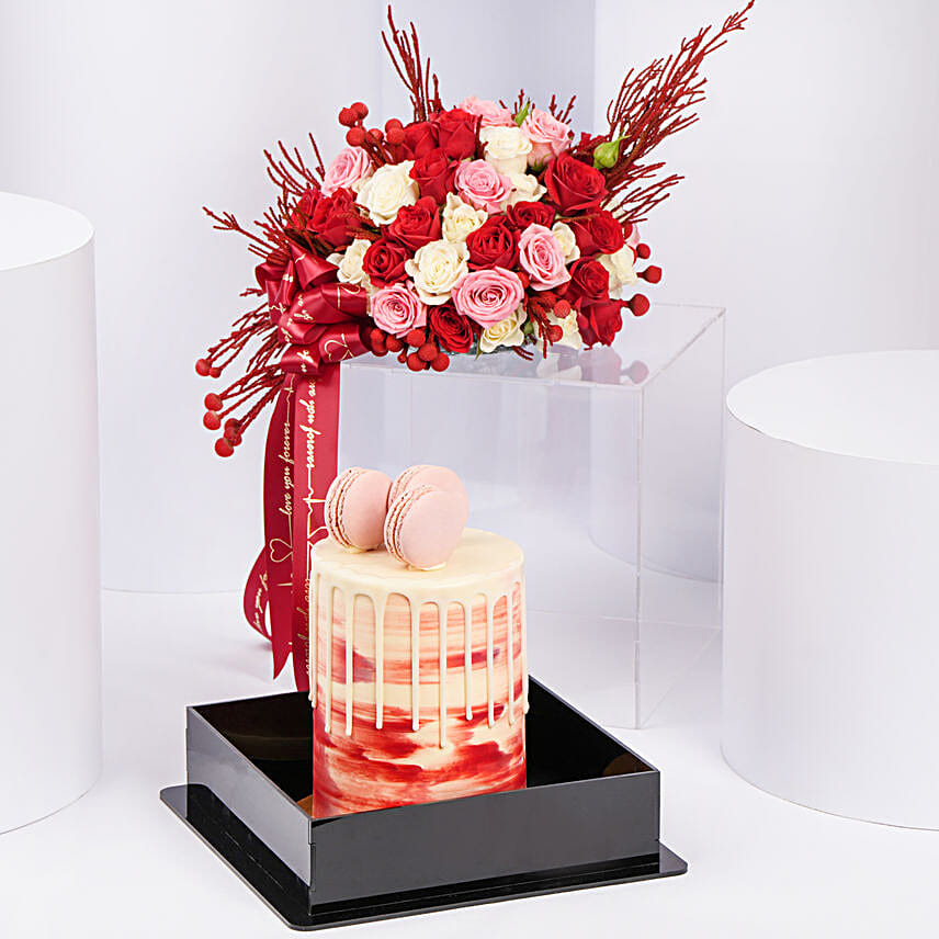 Flowers and Cake in Premium Box