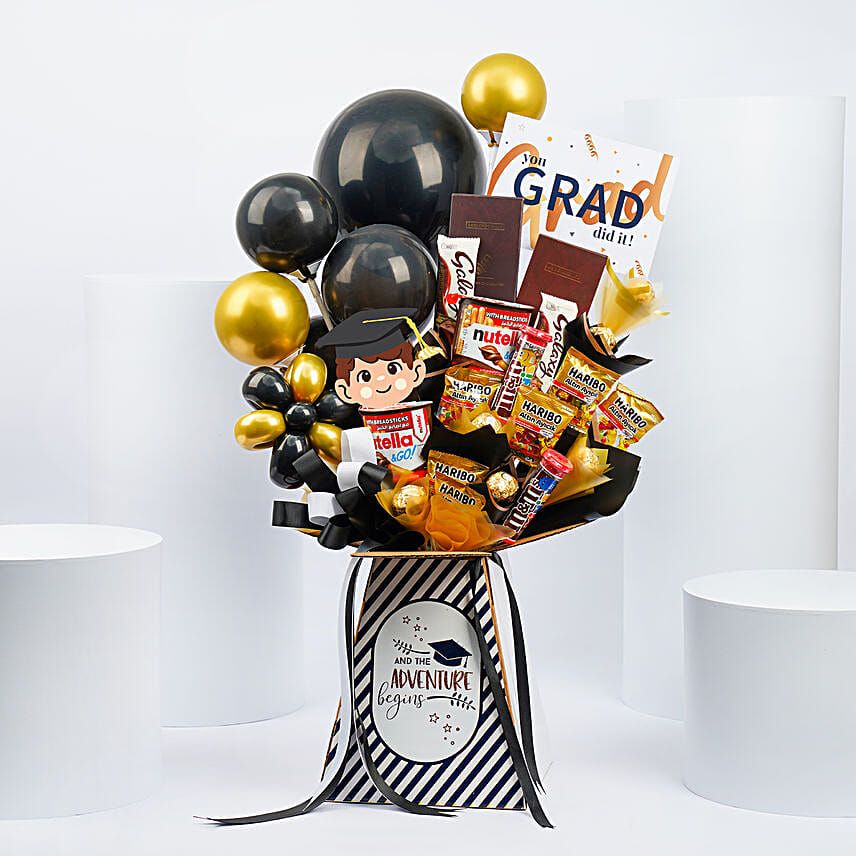 Graduation Congrats For Boys With Chocolates And Balloons