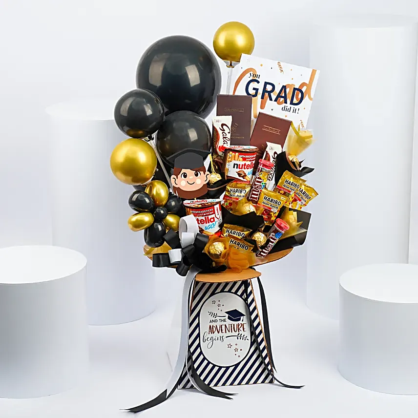 Graduation Congrats For Girls With Chocolates And Balloons