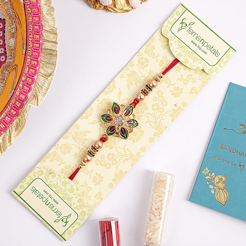 Green N Red Flower Shape Rakhi