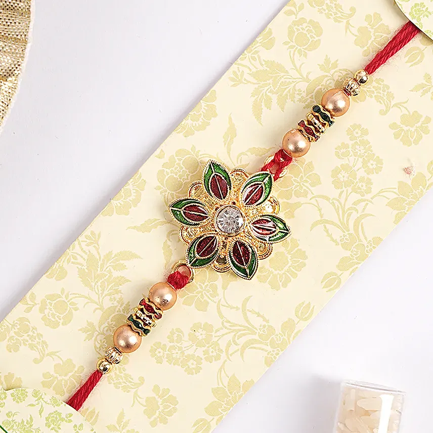 Green N Red Flower Shape Rakhi