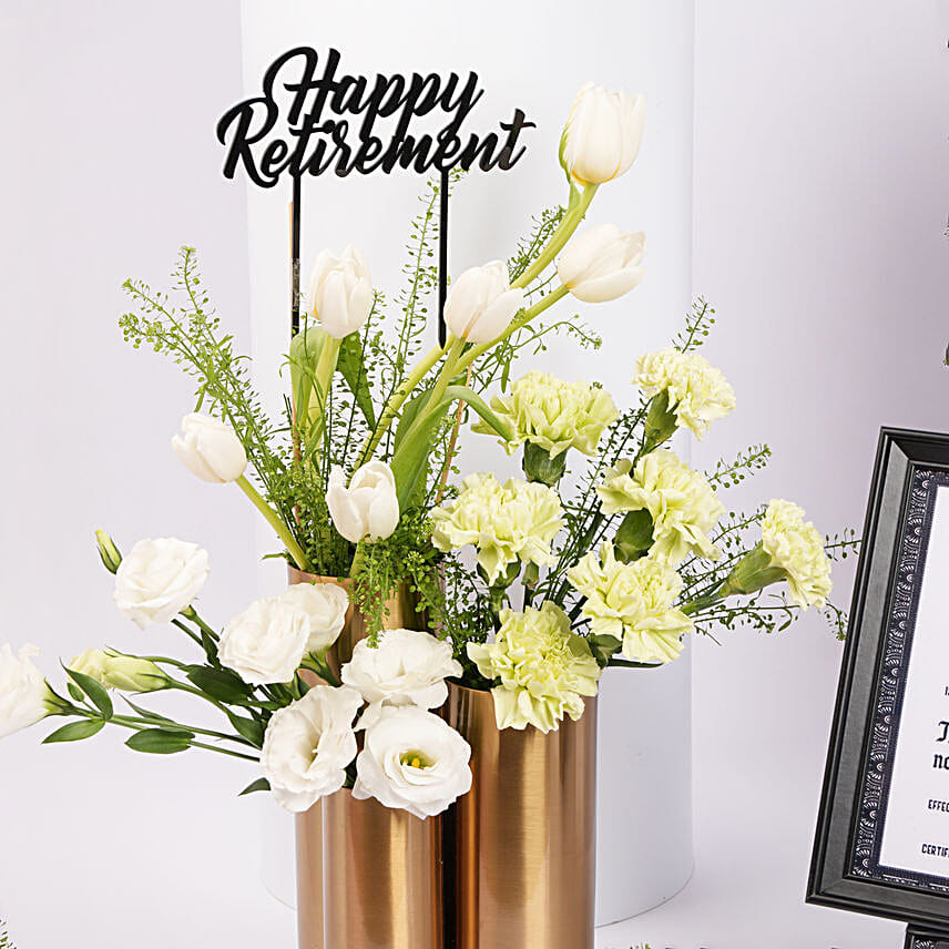 Happy Retirement Flower with Personalised Name Frame