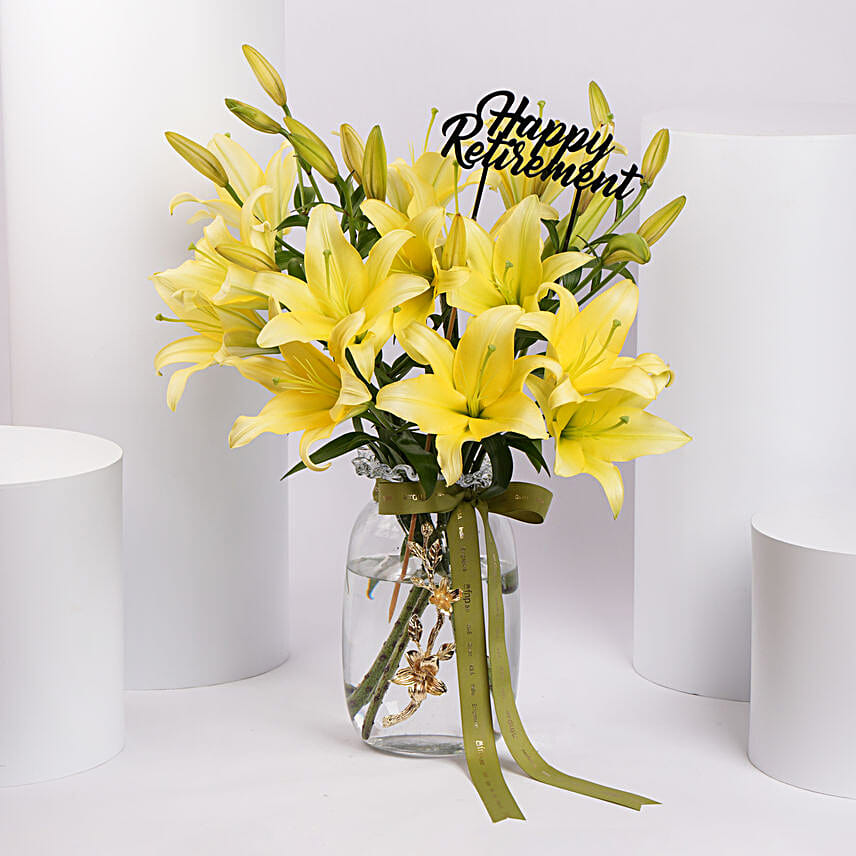 Happy Retirement Lilies in Premium Vase