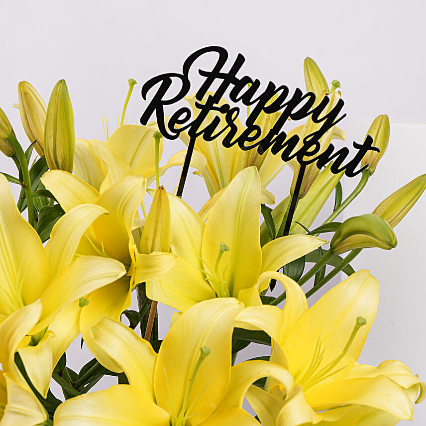 Happy Retirement Lilies in Premium Vase