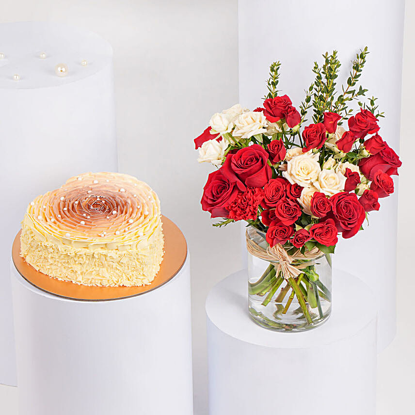 Heart of Rose Cake with Flowers