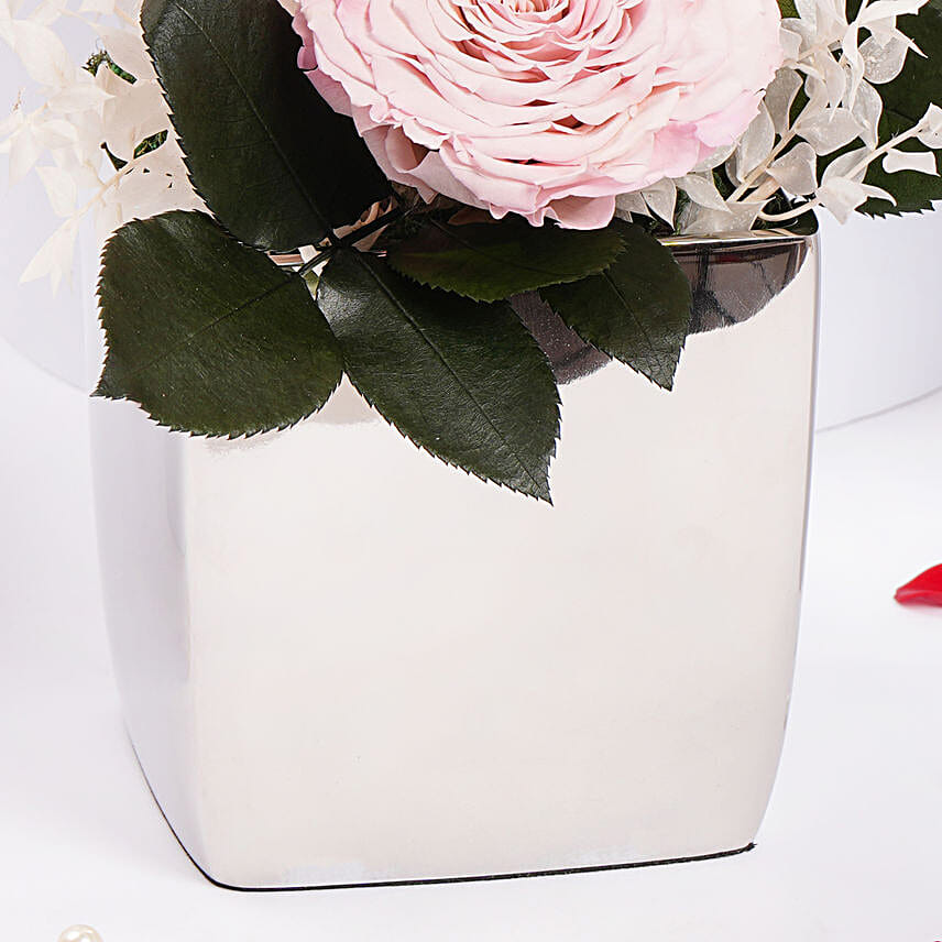 Large Pink Forever Rose in Premium Metal Vase
