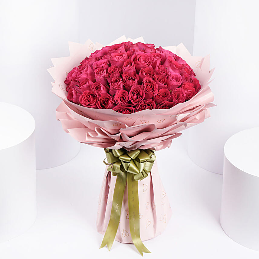 Majestic 50 Dark Pink Roses