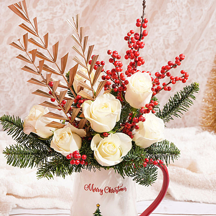 Merry Christmas Flowers Ceramic Vase