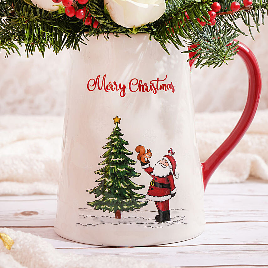 Merry Christmas Flowers Ceramic Vase