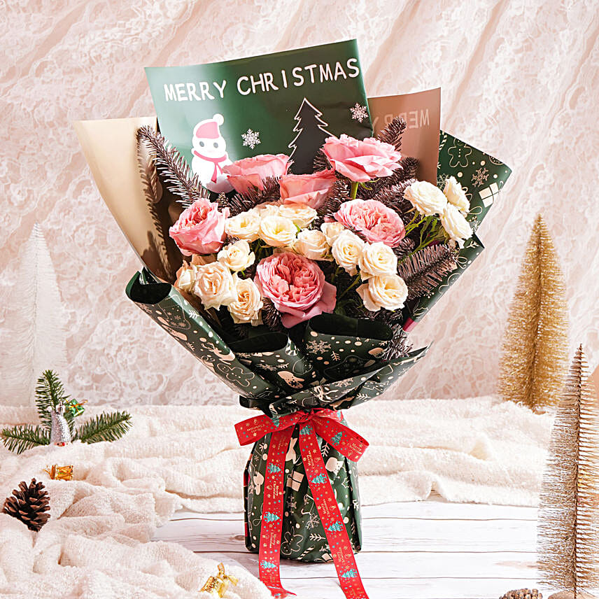 Merry Christmas Garden Roses Bouquet