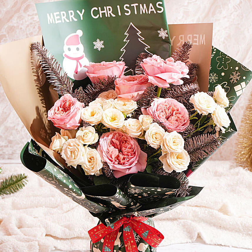 Merry Christmas Garden Roses Bouquet