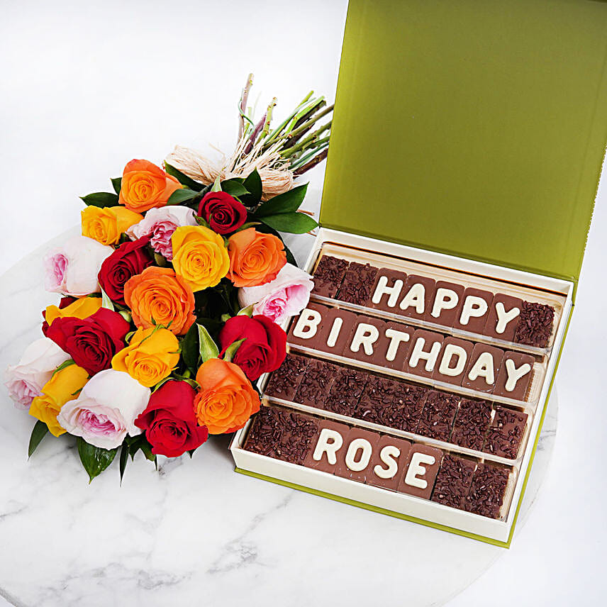 Multicolor Roses n Birthday Chocolates