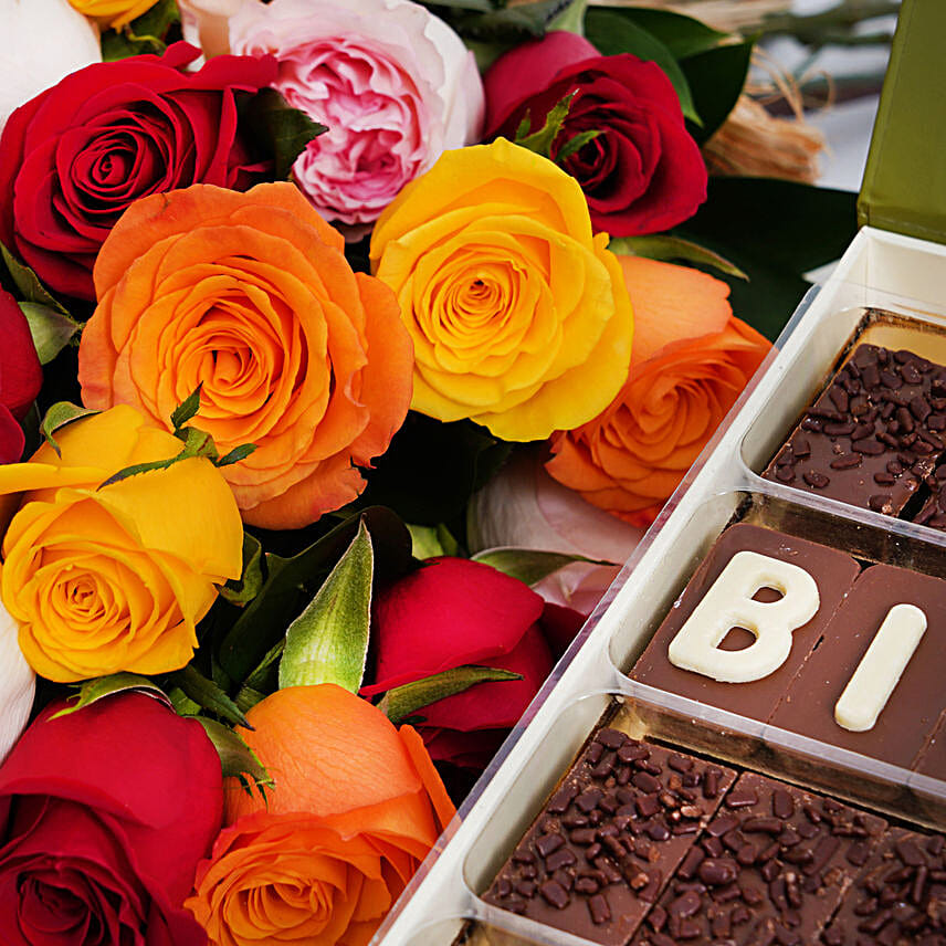 Multicolor Roses n Birthday Chocolates
