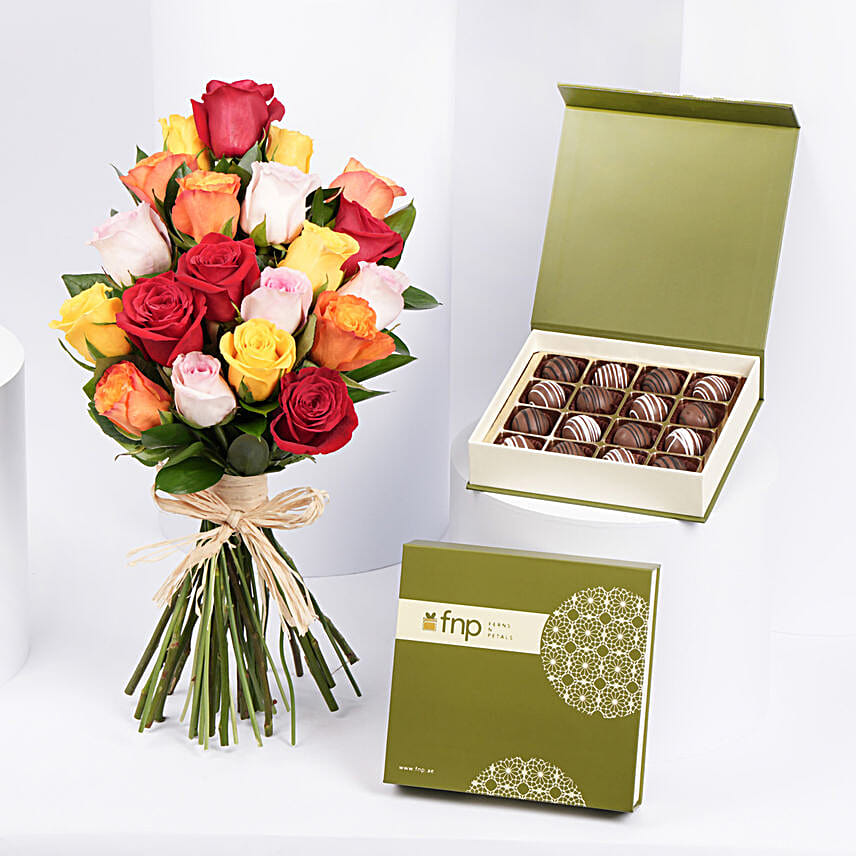 Multicolor Roses n Chocolate Truffles