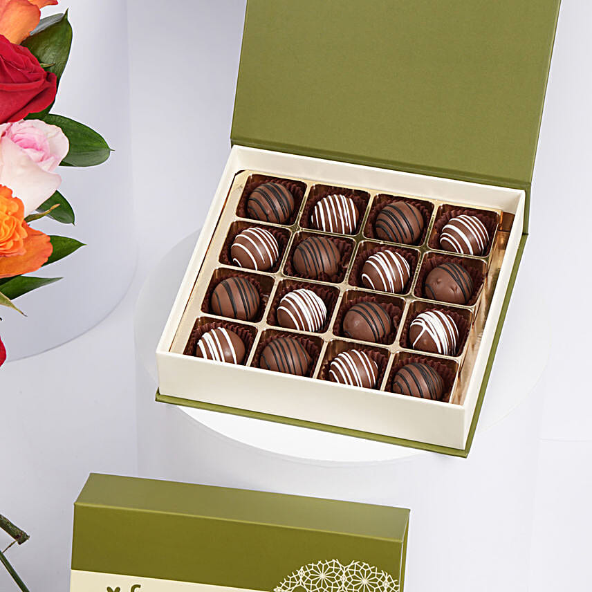 Multicolor Roses n Chocolate Truffles