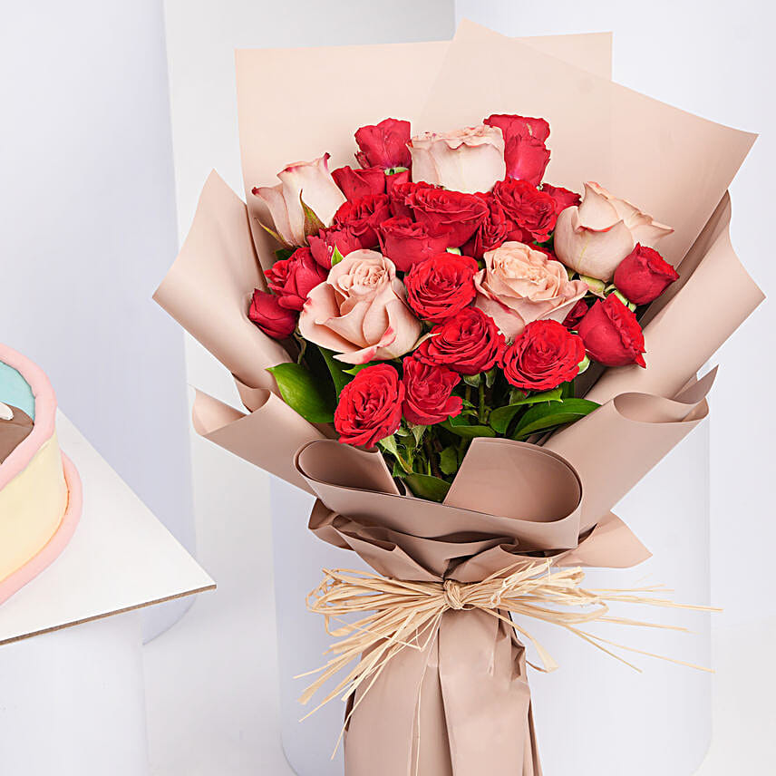 Roses Bouquet with Teddy Celebration Cake