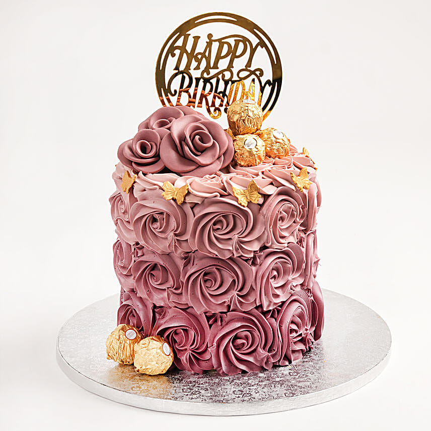 Rosy Birthday Chocolate Cake