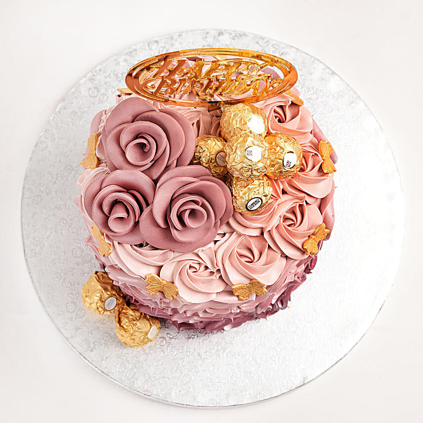 Rosy Birthday Chocolate Cake