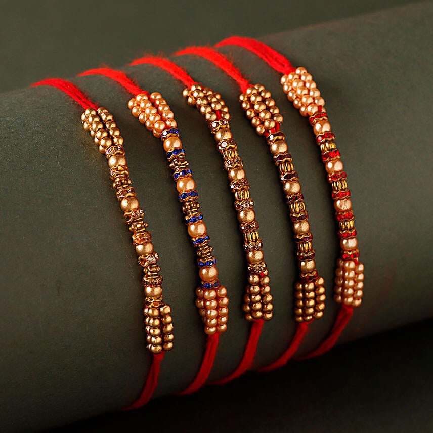 Sneh Colourful Pearl Rakhi Set with Rasgulla Tin