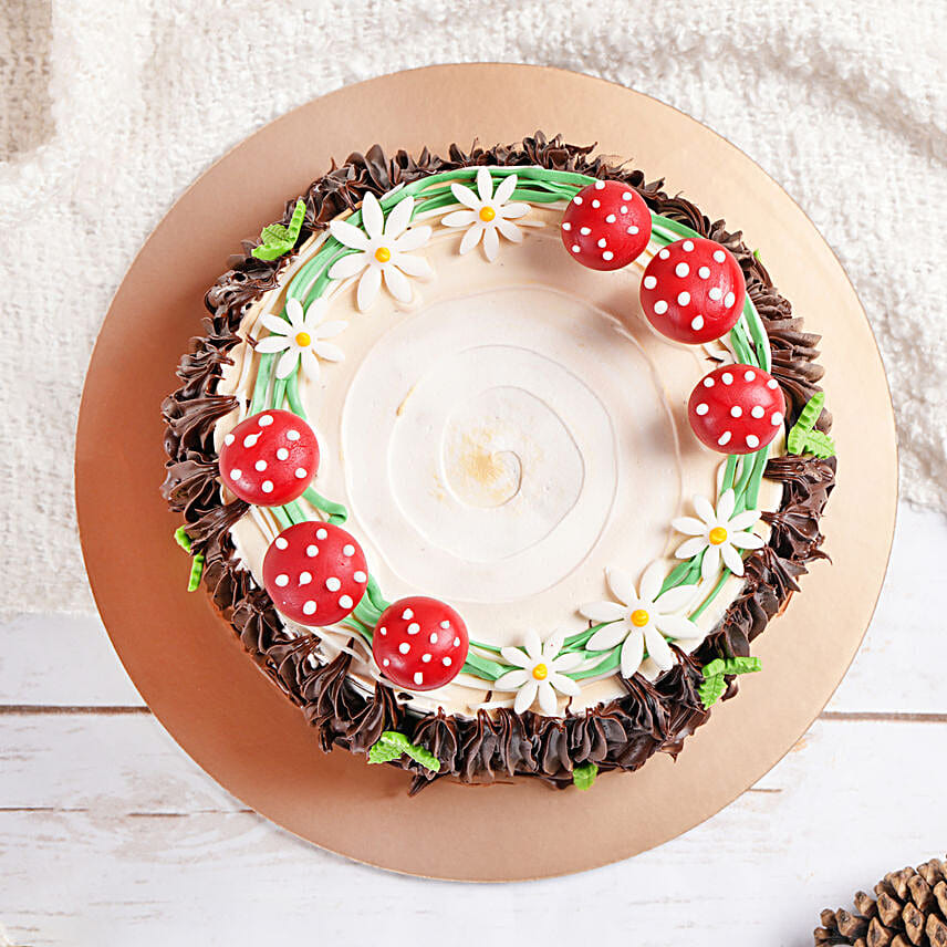 Snowy Mushroom Yule Log Cake