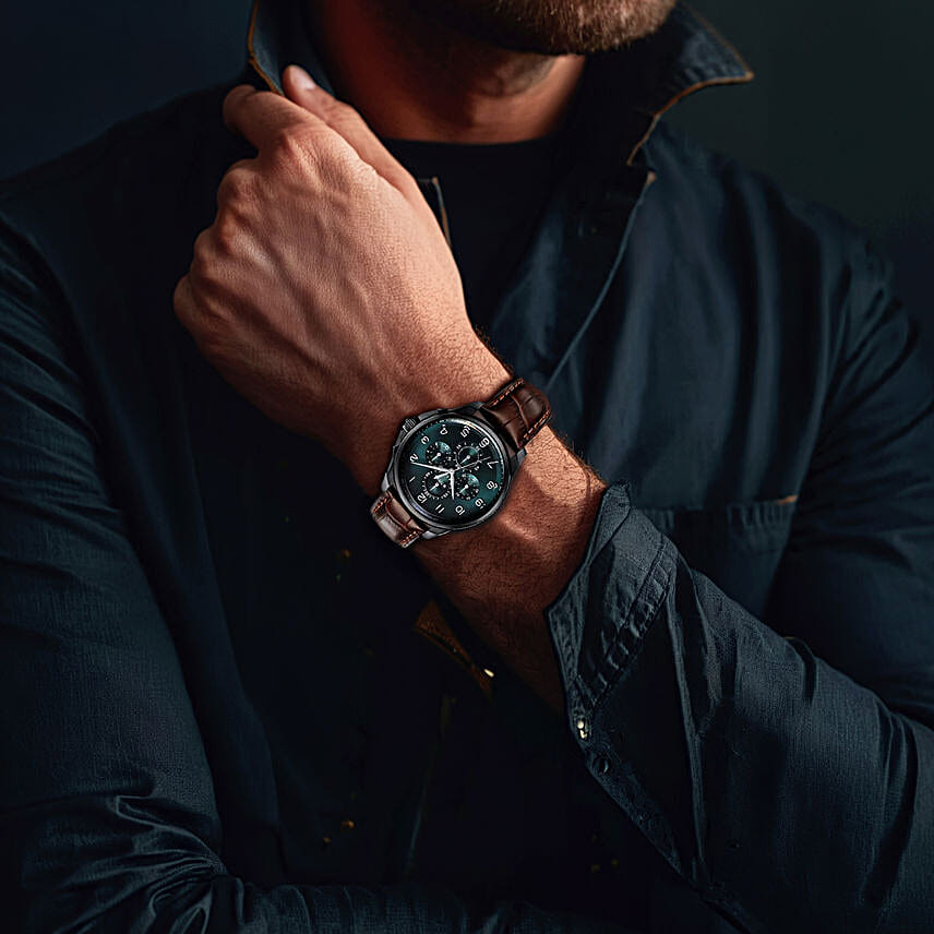 Titan Blue Dial Strap watch for men with exquisite floweral arrangment