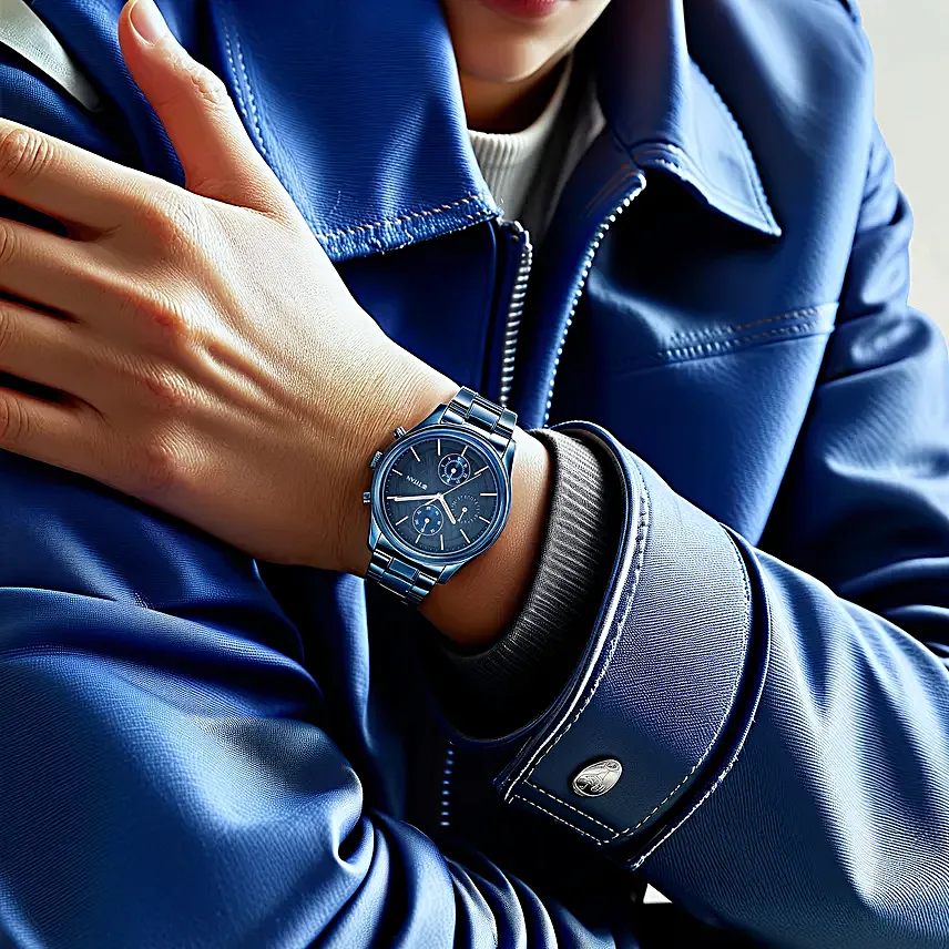 Titan Neo Splash Blue Dial Analog Quartz Watch for Men Gift for Him With Flowers