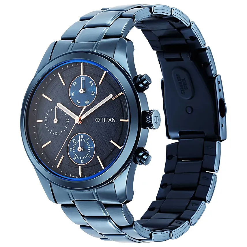Titan Neo Splash Blue Dial Analog Quartz Watch for Men Gift for Him With Flowers