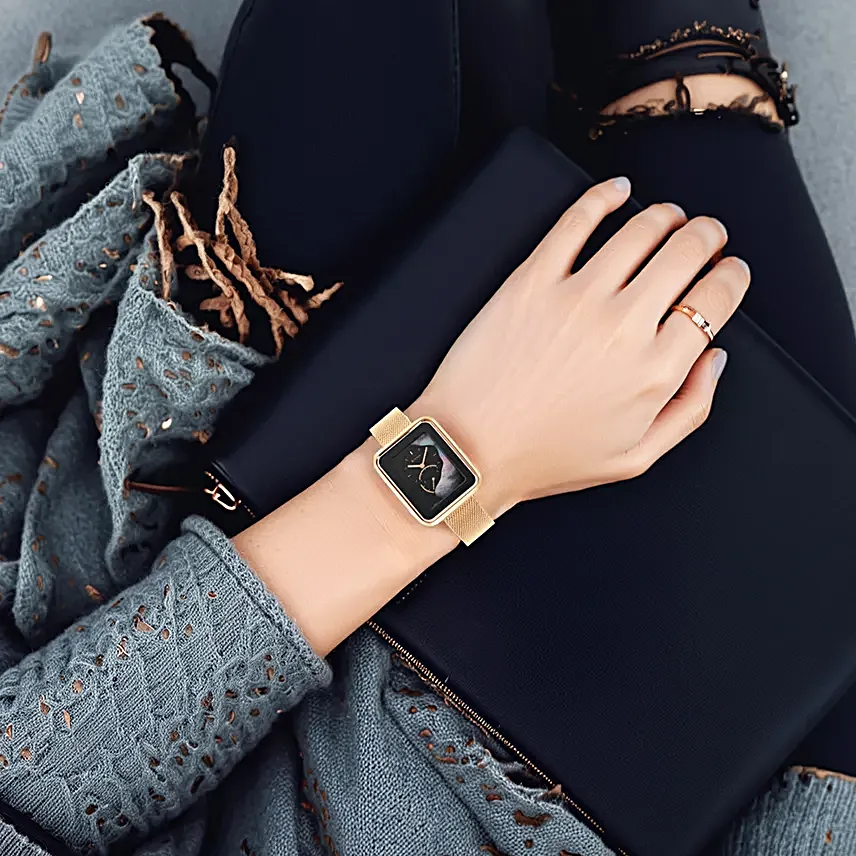 Titan Wander black Mother of pearl strap watch gift arrangment for her