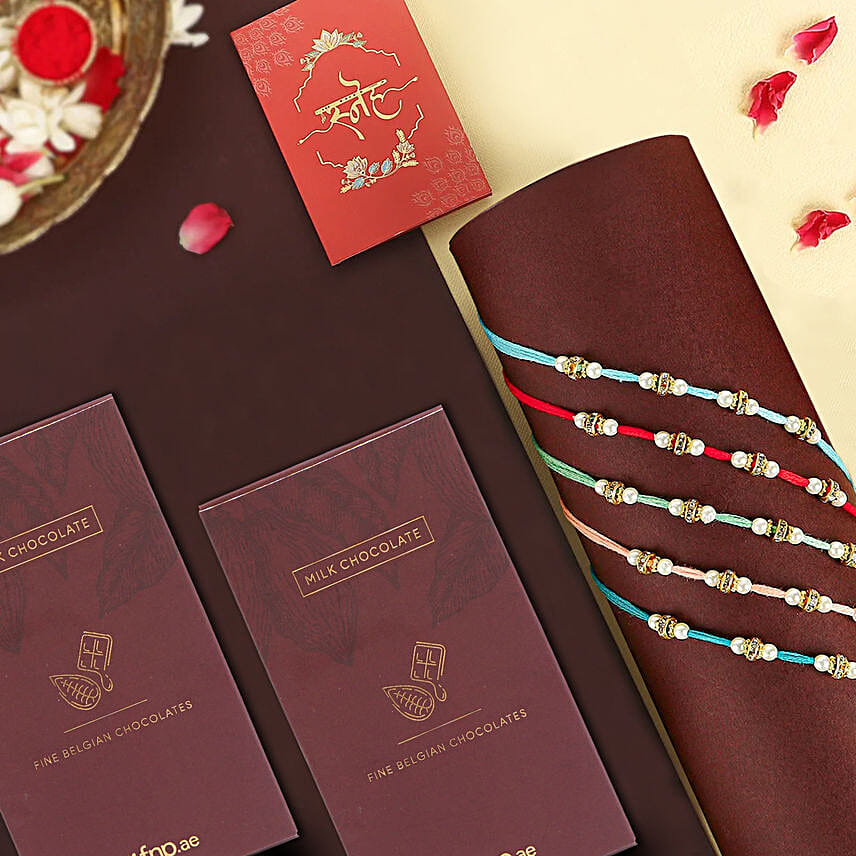 Understated Elegance Beads Rakhi Set of 5 N Milk Chocolates