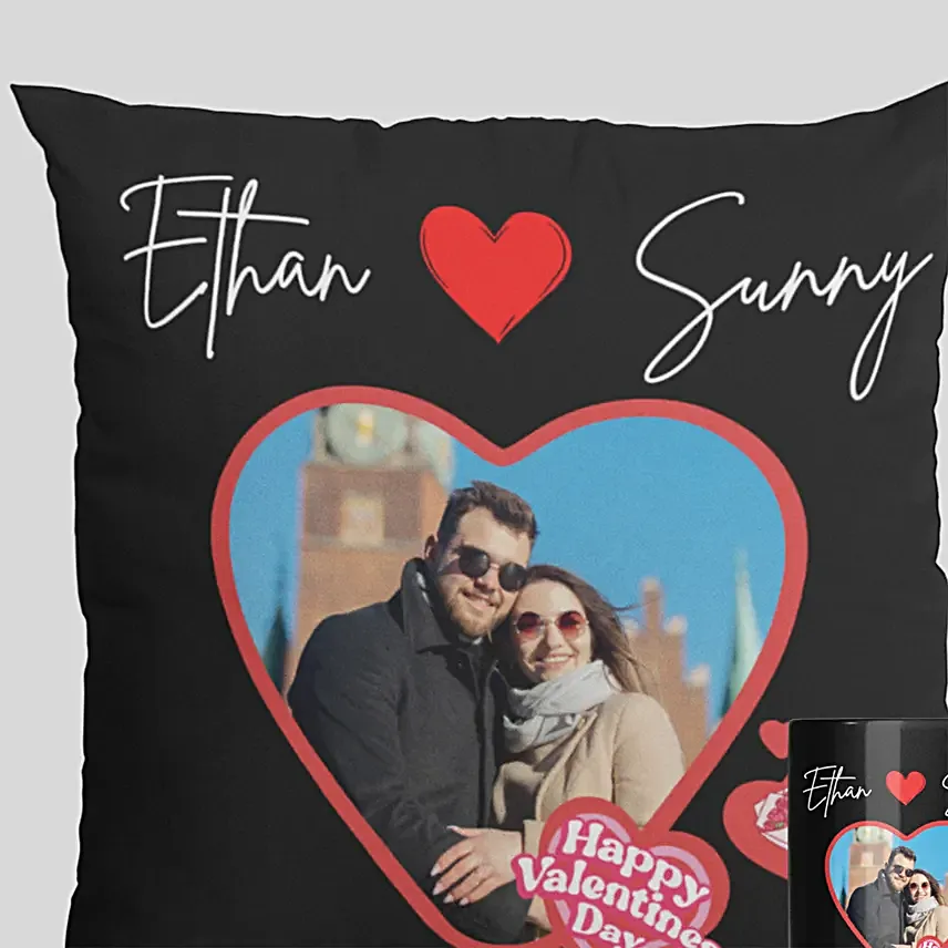 Valentine Day Black Personlized Mug And Cushion