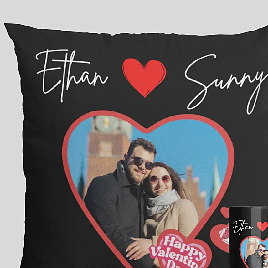 Valentine Day Black Personlized Mug And Cushion