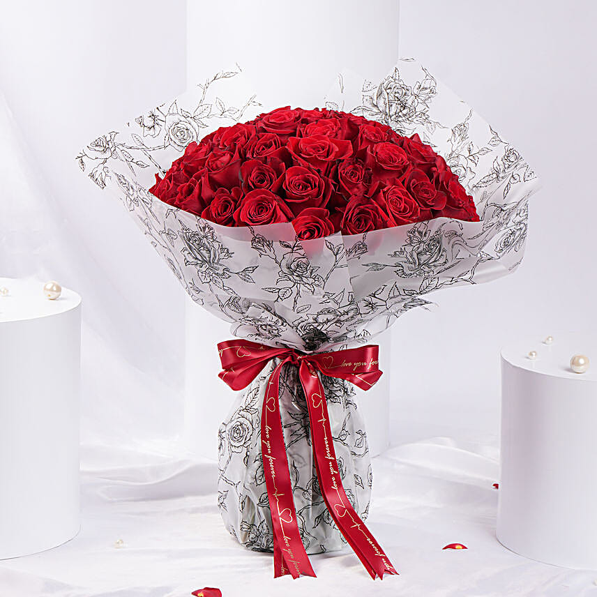 Valentine Red 50 Roses Bouquet