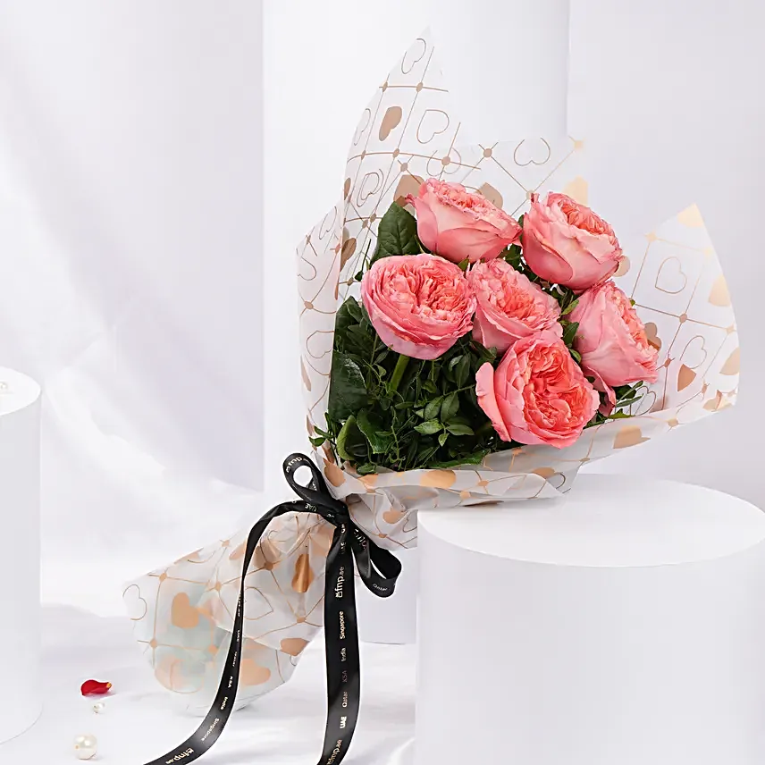Valentines 6 Garden Roses Bouquet