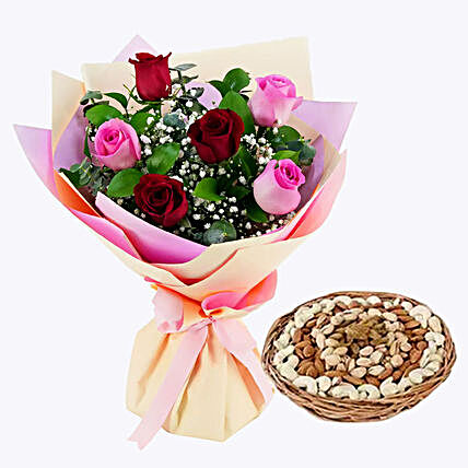 Captivating Roses Bouquet and Dry Fruits Combo:Dry Fruits to Dubai
