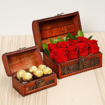 Passionate Red Roses and Chocolates Box