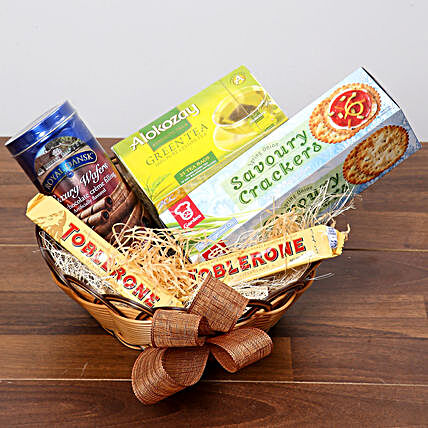 Green Tea and Munchies Basket:Send Birthday Gift Hampers to UAE