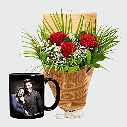 Personalised Mug and Red Roses:Personalised Mugs to UAE