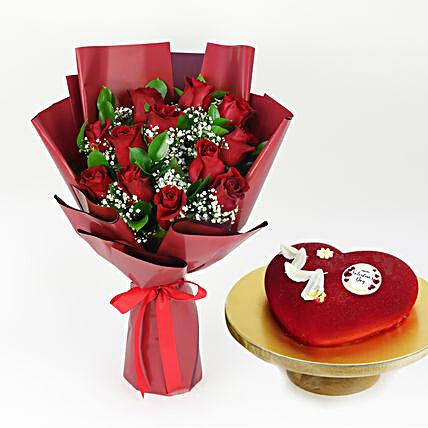 12 Roses n Valentines Day Cake