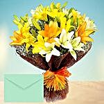 Mixed Lilies Bouquet With Greeting Card