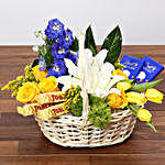 Yellow and Blue Floral Basket With Chocolates