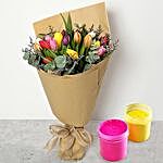 Beautiful Tulips Bouquet with Holi Colors